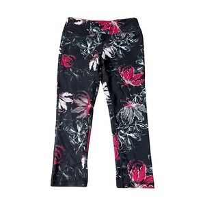 Marika Sport Floral Leggings‎ Womens Small Black Pink Capri Athletic Yoga Pants